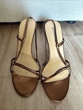 Colin Stuart Metallic Bronze Strappy Heeled Sandals. Size 9